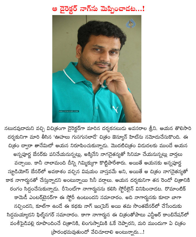 avasarala srinivas,story,nagarjuna,sreeni,avasarala directs nagarjuna,avasarala ready to story for nagarjuna,oohalu gusagusalade movie  avasarala srinivas, story, nagarjuna, sreeni, avasarala directs nagarjuna, avasarala ready to story for nagarjuna, oohalu gusagusalade movie